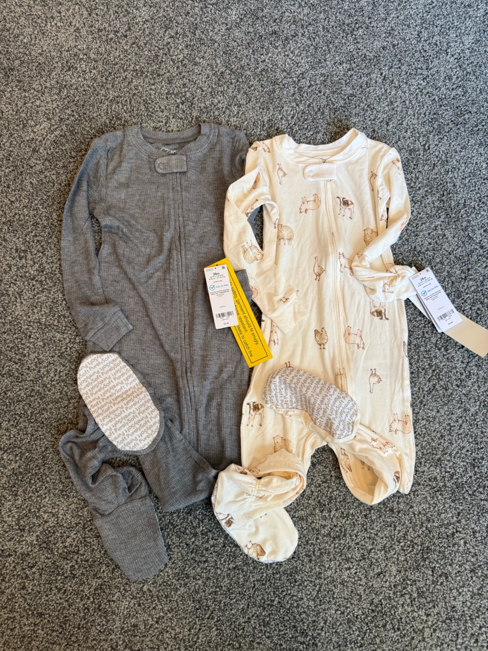 Carter's Pure Comfy Cream Animal-Print & Gray Footie Sleepers - 2 Pack